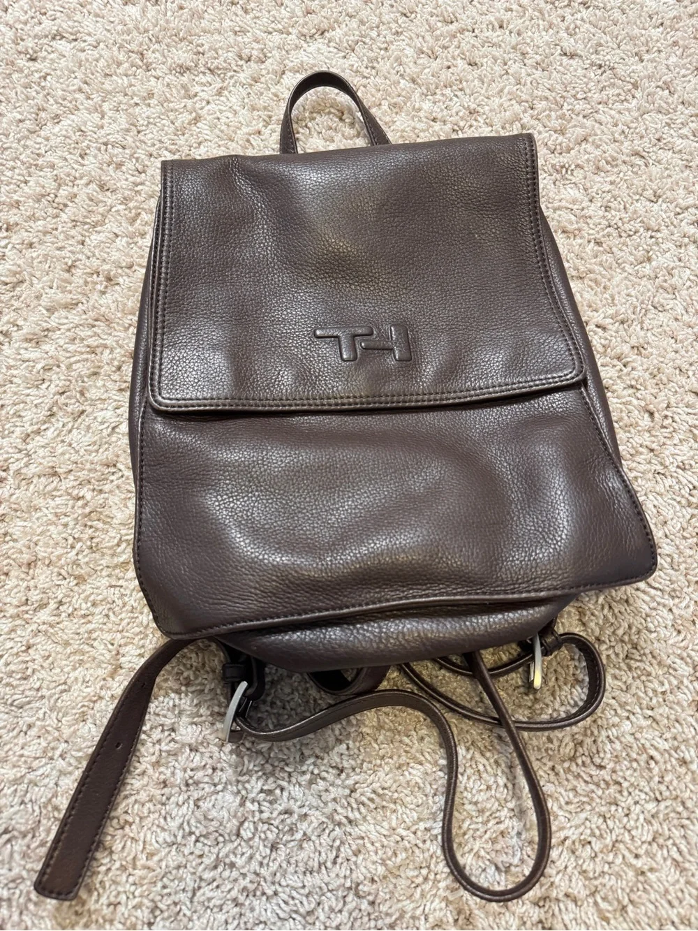 Vintage Tommy Hilfiger Brown Leather flap Backpack